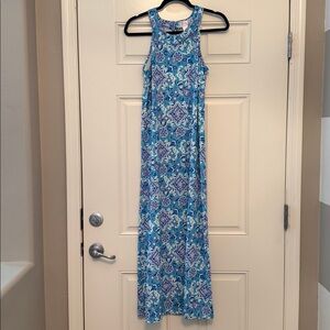 Stella Parker Sleeveless halter Blue Paisley Maxi Dress size small